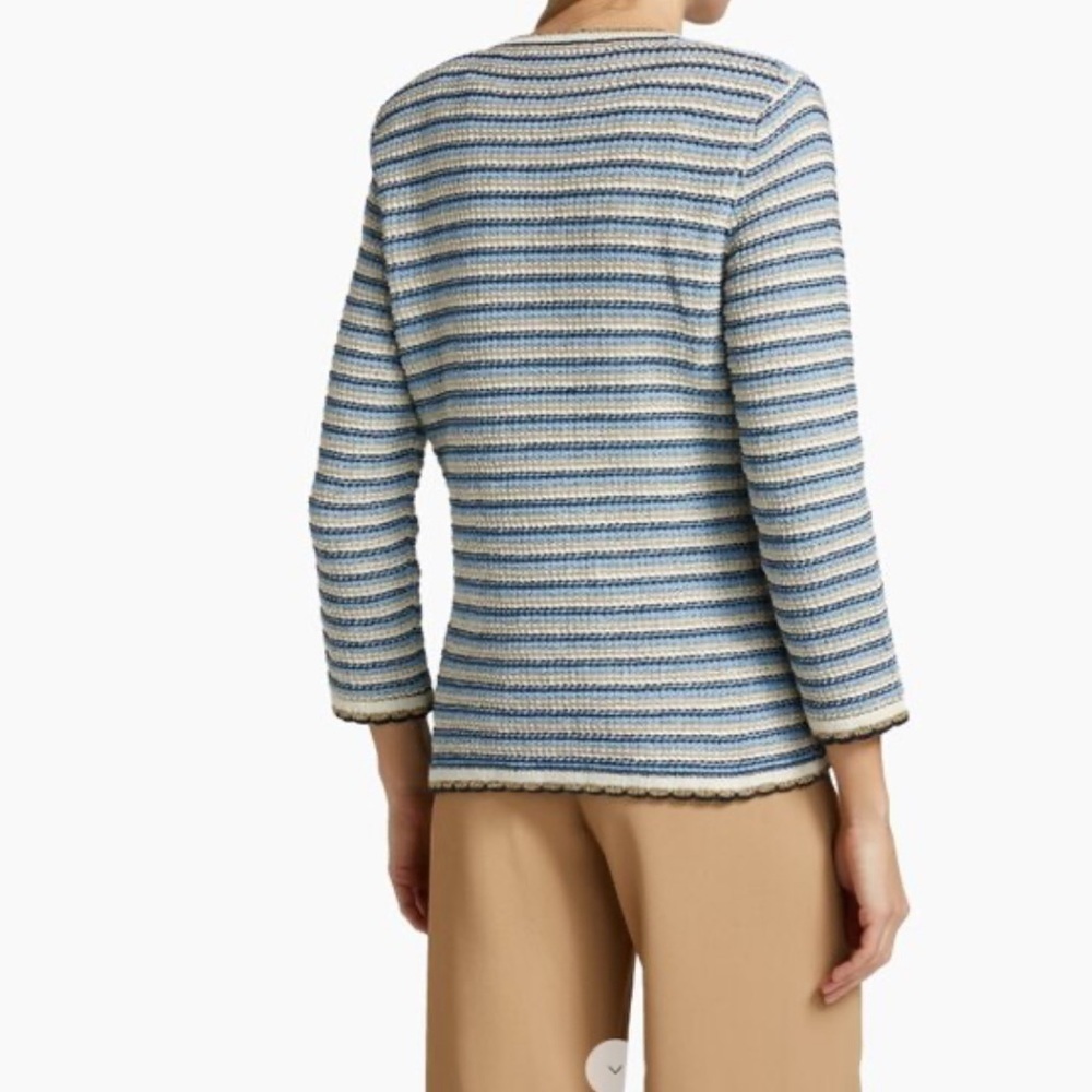 Veronica Beard Ceriani Knit in Navy Multi Metallic Scalloped Sweater Desisgner - Picture 3 of 11